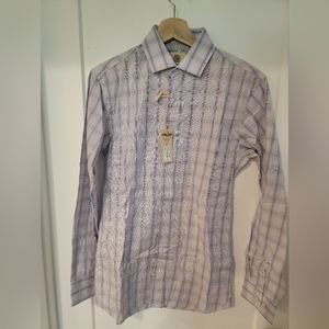 Purple plaid slim cut long sleeve button down shirt